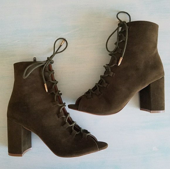 olive green peep toe boots
